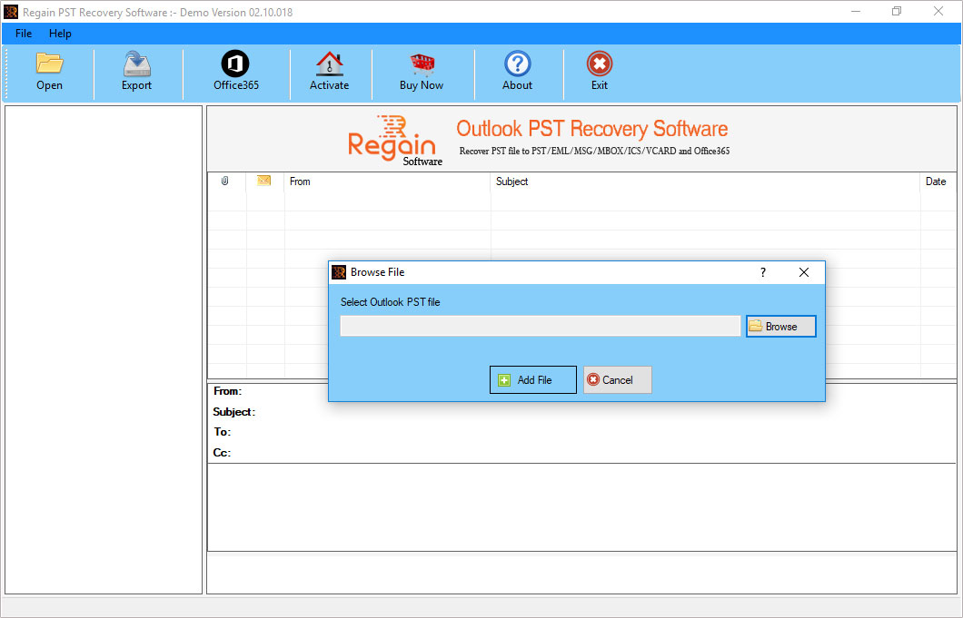 PST Repair Software - Home Screen