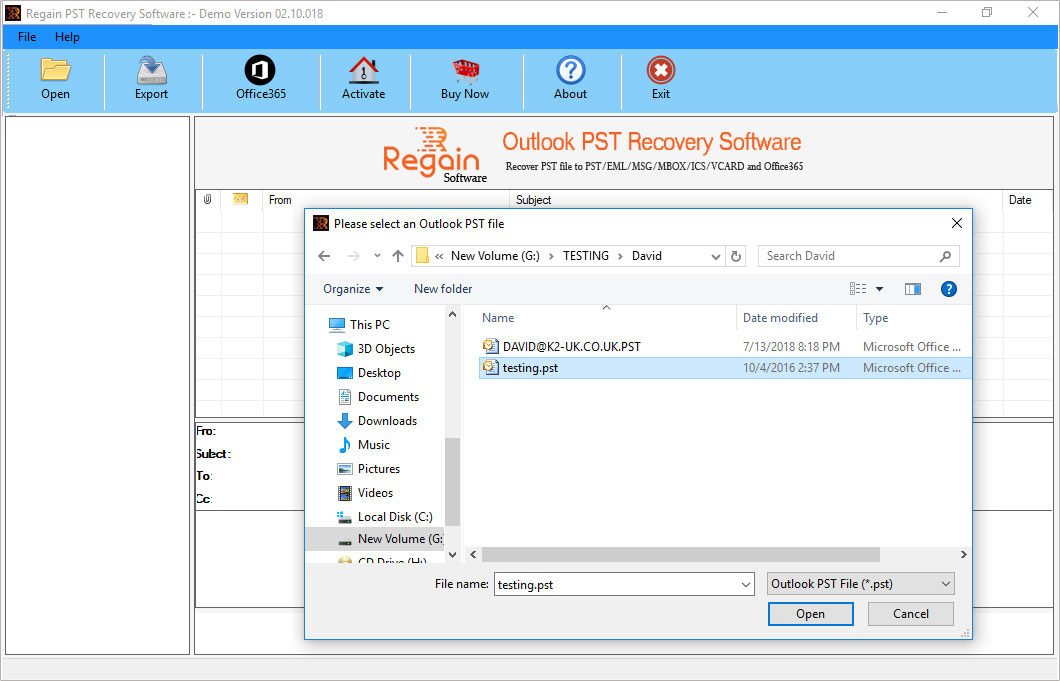 Select Outlook PST file for Scanning