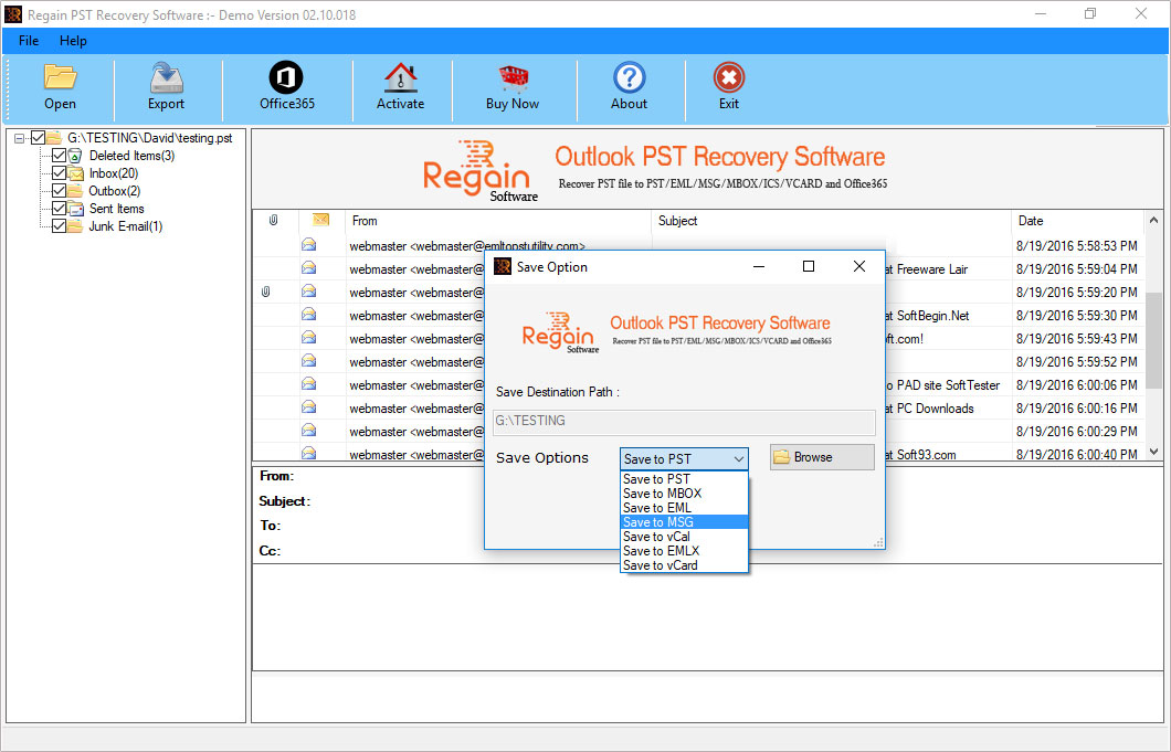 Select Destination Location to Save Recover PST file